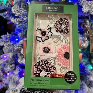 Kate Spade Pink and Black Floral iPhone 16 Protective Case built in magnet NEW